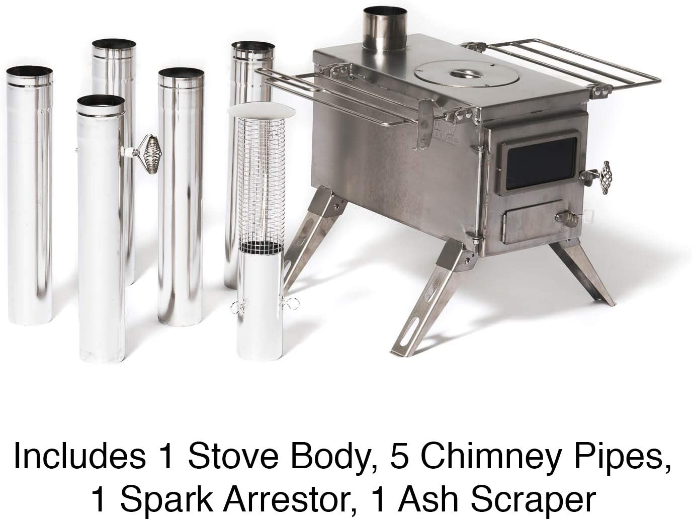 Tent Stove | Tiny Stove for Tents, , and Camping | 800 Cubic Inch Firebox | Construction | Includes Chimney Pipe