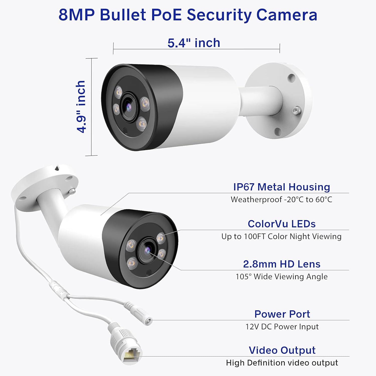 8MP Colorvu Camera Outdoor, Compatible for Hikvision, 2.8MM Lens with Full Color Night Vision, Built-in Mic, Smart Motion Detection