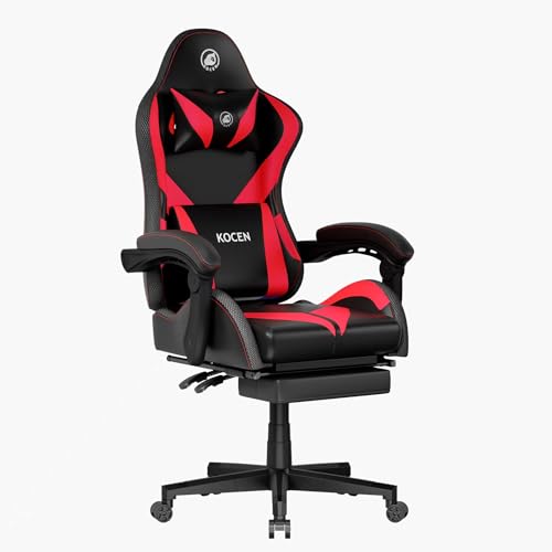 Gaming Chairs for Adults Tall and Kids，Lumbar Support,LED Lights，High Back Reclining Computer Chair with Headrest (Black+Blue)