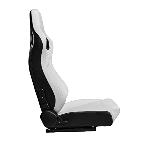 Universal Racing Seats, Pair of Bucket Seats with Dual Lock Sliders for Front-Back Adjustment, PVC Leather Racing Seats for Cars (White)