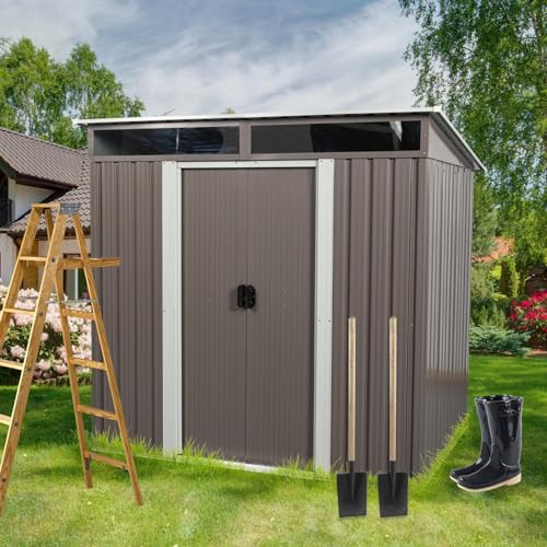 6FT x 5FT Storage Shed with Lockable Door, Outdoor Storage Shed with Transparent Board
