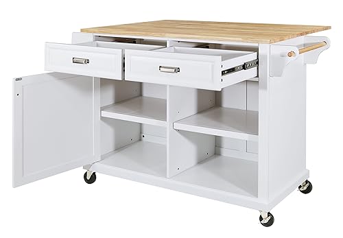 Mobile Kitchen Island on 5 Universal Wheels, Greenguard Gold Certified, Stationary Storage Island with 5 Wood Cabinet Feet