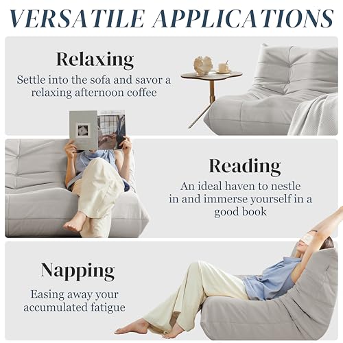 Bean Bag Chair for Adults - Suede & Microfiber Fireside Floor Chair, Comfortable Corner Lounge Sofa for Living Room, Bedroom, Office (3-Seater, Beige)