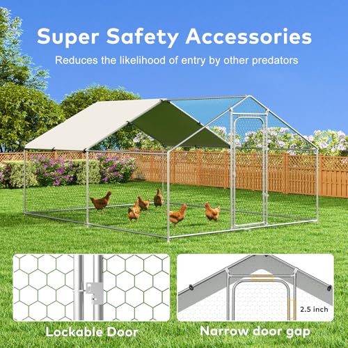 Large Metal Chicken Coop Walk-in Poultry Cage with Waterproof and UV-Resistant Cover, Outdoor Chicken Run Poultry Hen House for Backyard Farm Use
