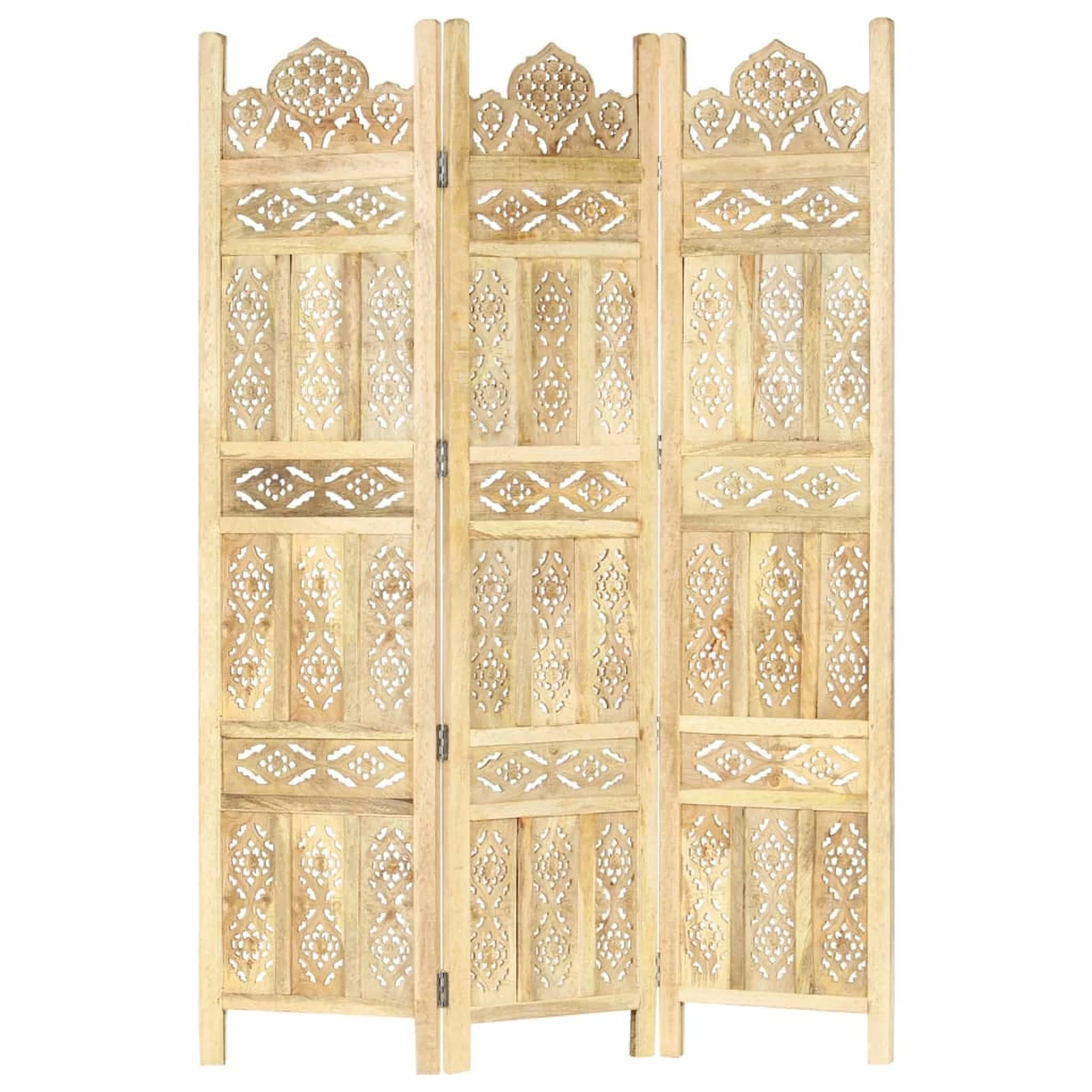 moobody Hand Carved 3-Panel Room Divider Freestanding Room Partition Panel Folding Screen Mango Wood for Bedroom, Bathroom, Living Room, Dining Room