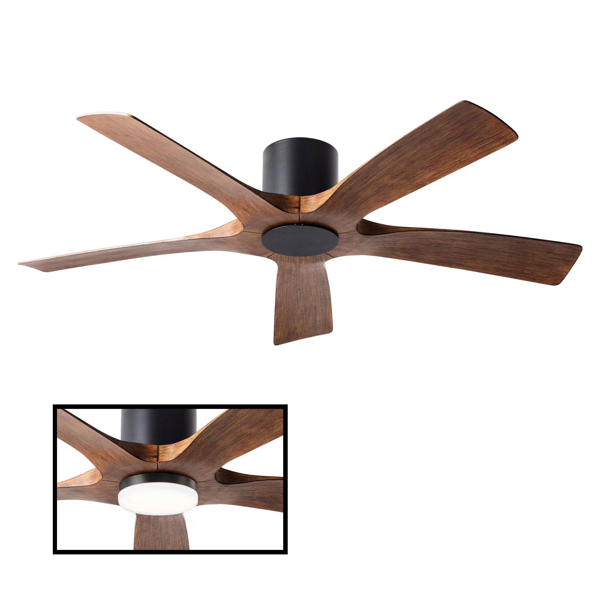 Aviator Indoor and Outdoor 5-Blade Smart Flush Mount Ceiling Fan 54in Matte Black Distressed Koa with Remote Control (Light Kit Sold Separately)