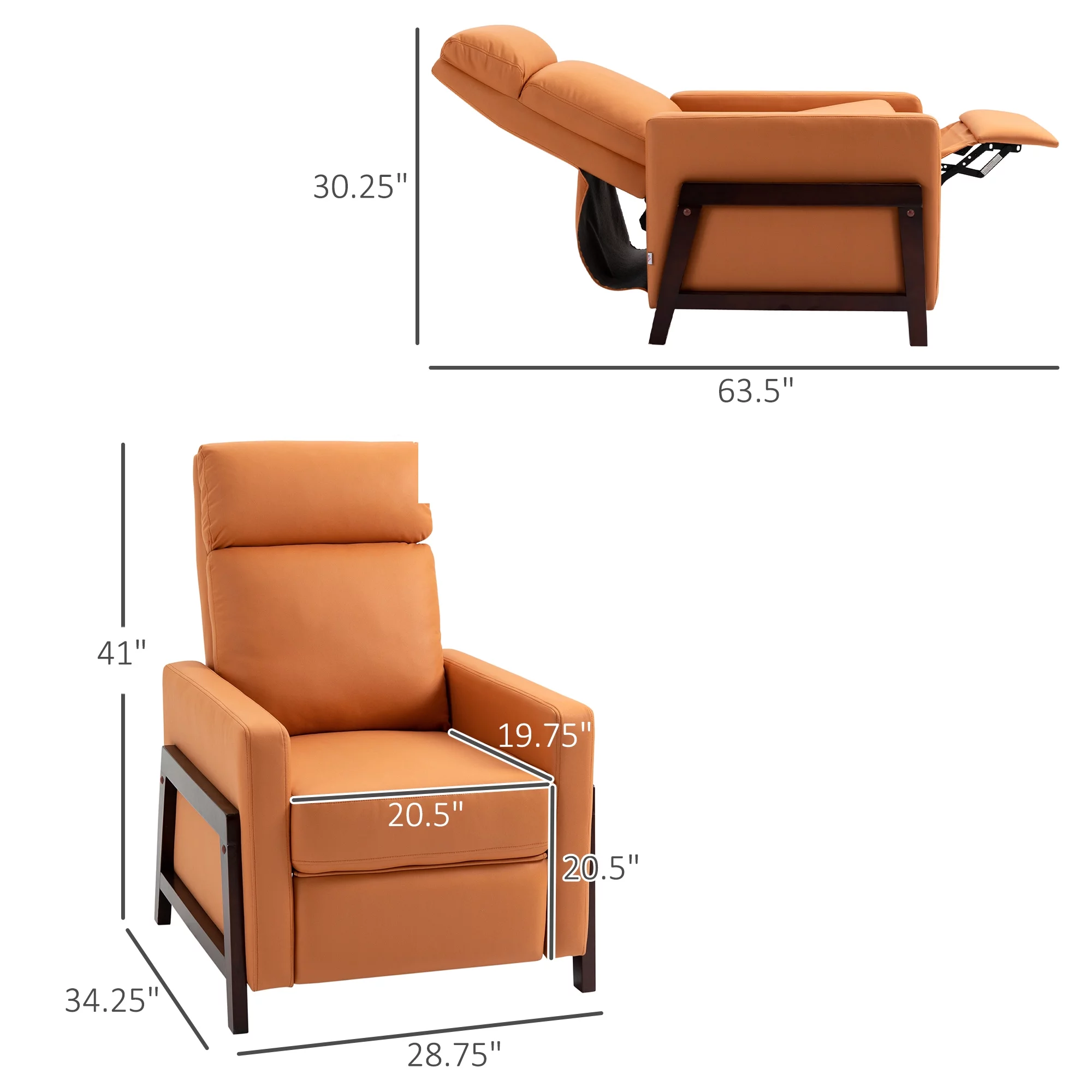HOMCOM Manual Recliner Chair for Living Room Bedroom, Reclining Sofa Armchair with Footrest, Orange