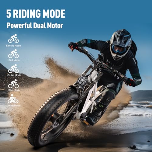 Dual Motor Electric Bike Peak 3000W, 52V 20AH Battery E Bike for Adults 26 Inch Fat Tire Mountain Electric Bicycle 38 MPH