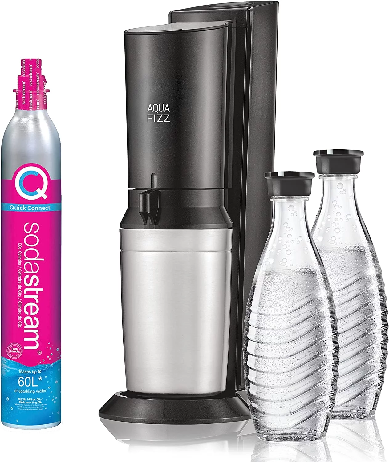SodaStream Aqua Fizz Sparkling Water Maker Kit (Black) with Co2 & Glass Carafes