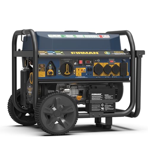 FIRMAN T09275 Tri Fuel Portable Generator, 11400W Electric Start, 120V/240V, CO Alert, 459cc Engine, 9-Gallon Tank, 11 Hrs Runtime, Wheel Kit