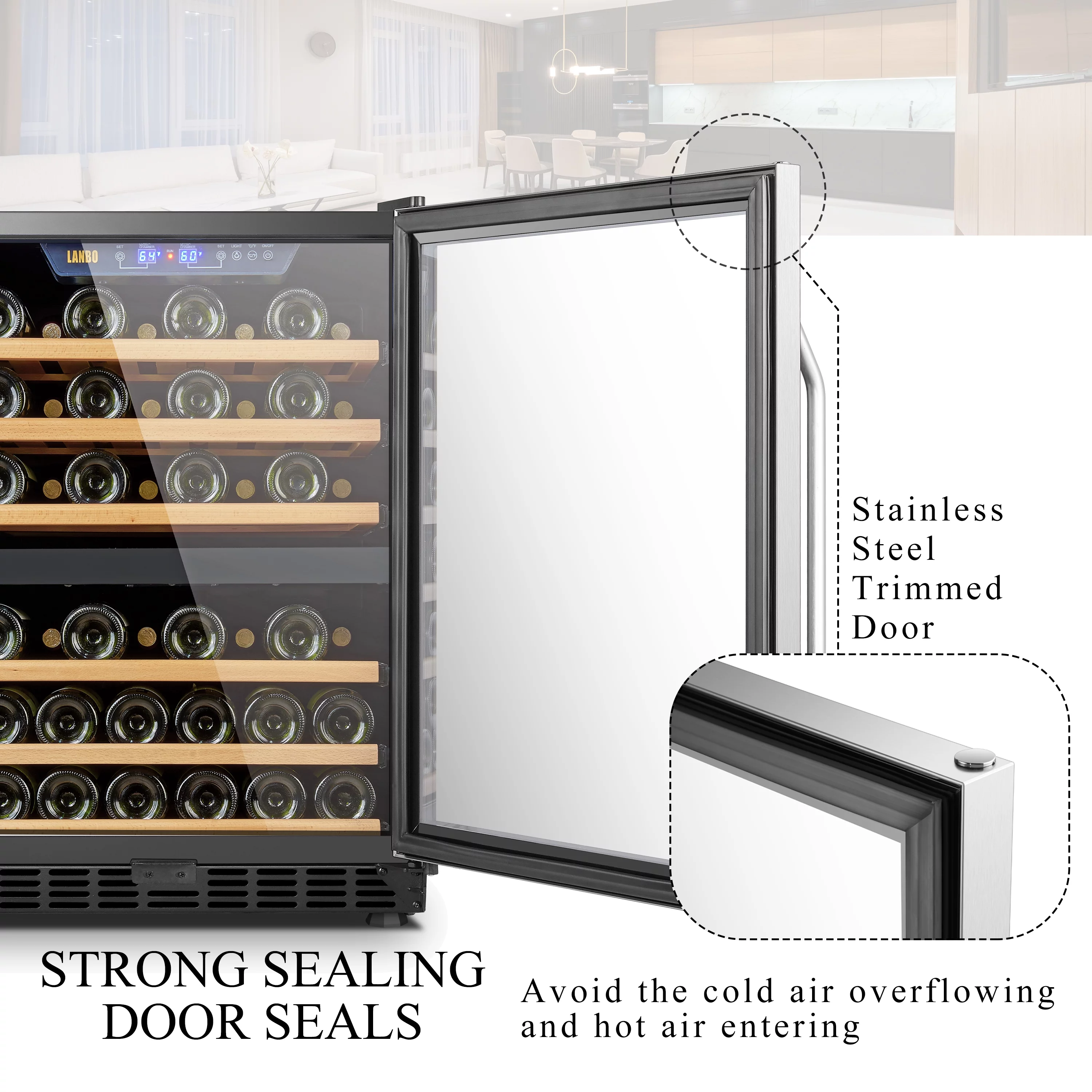 Lanbo 24 inch Width 44 Bottle Built-in Compressor Dual Zone Wine Cooler
