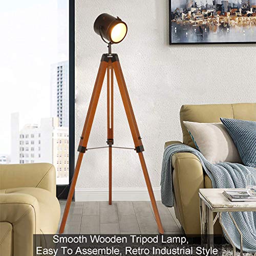 Contemporary Modern Wooden Farmhouse Tripod Floor Lamps for Living Room