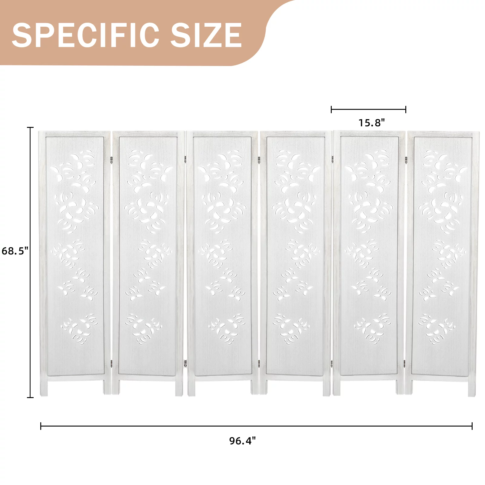 Hofitlead 6 Panel Carved Room Dividers 5.6FT Wooden Folding Screen Freestanding Privacy Partition Wall for Bedroom Living Room Office