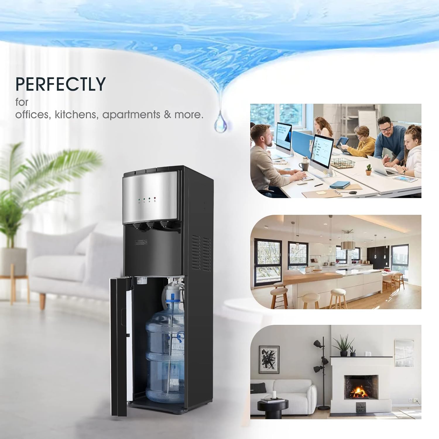 Bottom Loading Water Dispenser 5 Gallon,Hot Cold and Room Water Cooler with 3 Temperature Spouts