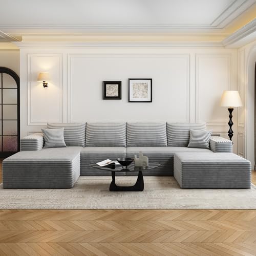 107.5" Cloud Modular Sectional Sofa with 1 Ottoman,Modern Minimalist Upholstered Couches, Comfort U Shaped Sofa for Living Room