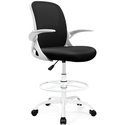Primy Drafting Chair Tall Office Chair with Flip-up Armrests Executive Ergonomic Computer Standing Desk Chair with Lumbar Support and Adjustable