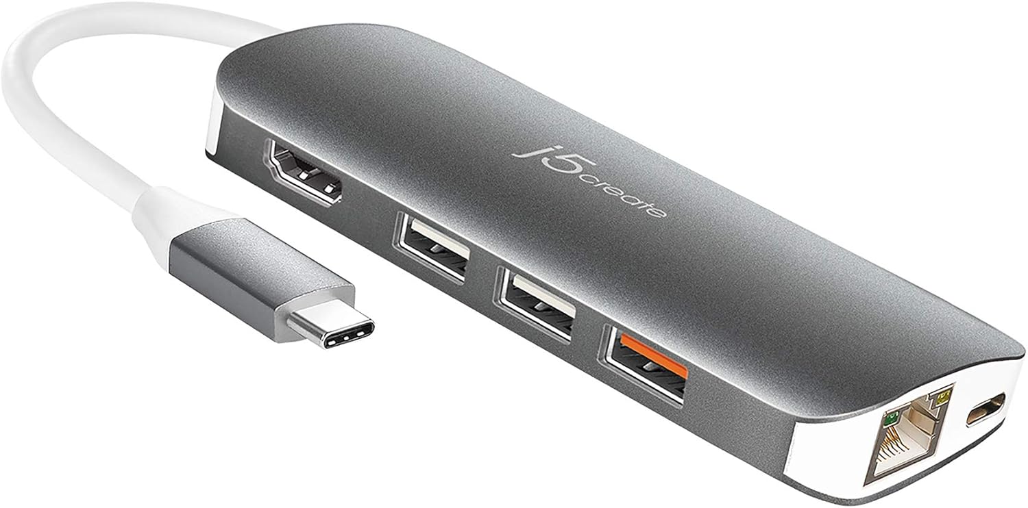 j5create USB C Hub Adapter Multi-Monitor 10-in-1 Port Docking Station 4K HDMI, VGA, Ethernet, USB 3.0, MicroSD, SD