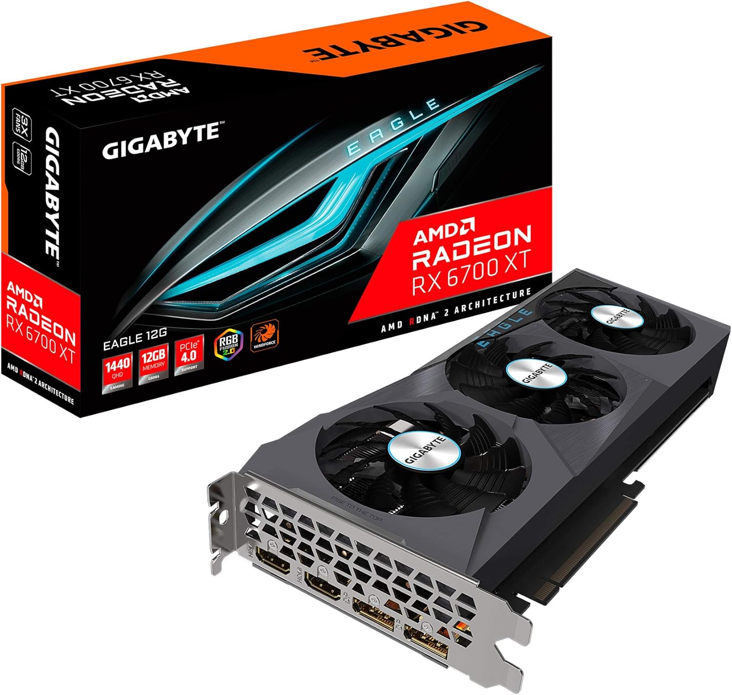 Radeon RX 6700 XT Eagle 12G Graphics Card, WINDFORCE 3X Cooling System, 12GB 192-bit GDDR6, GV-R67XTEAGLE-12GD Video Card