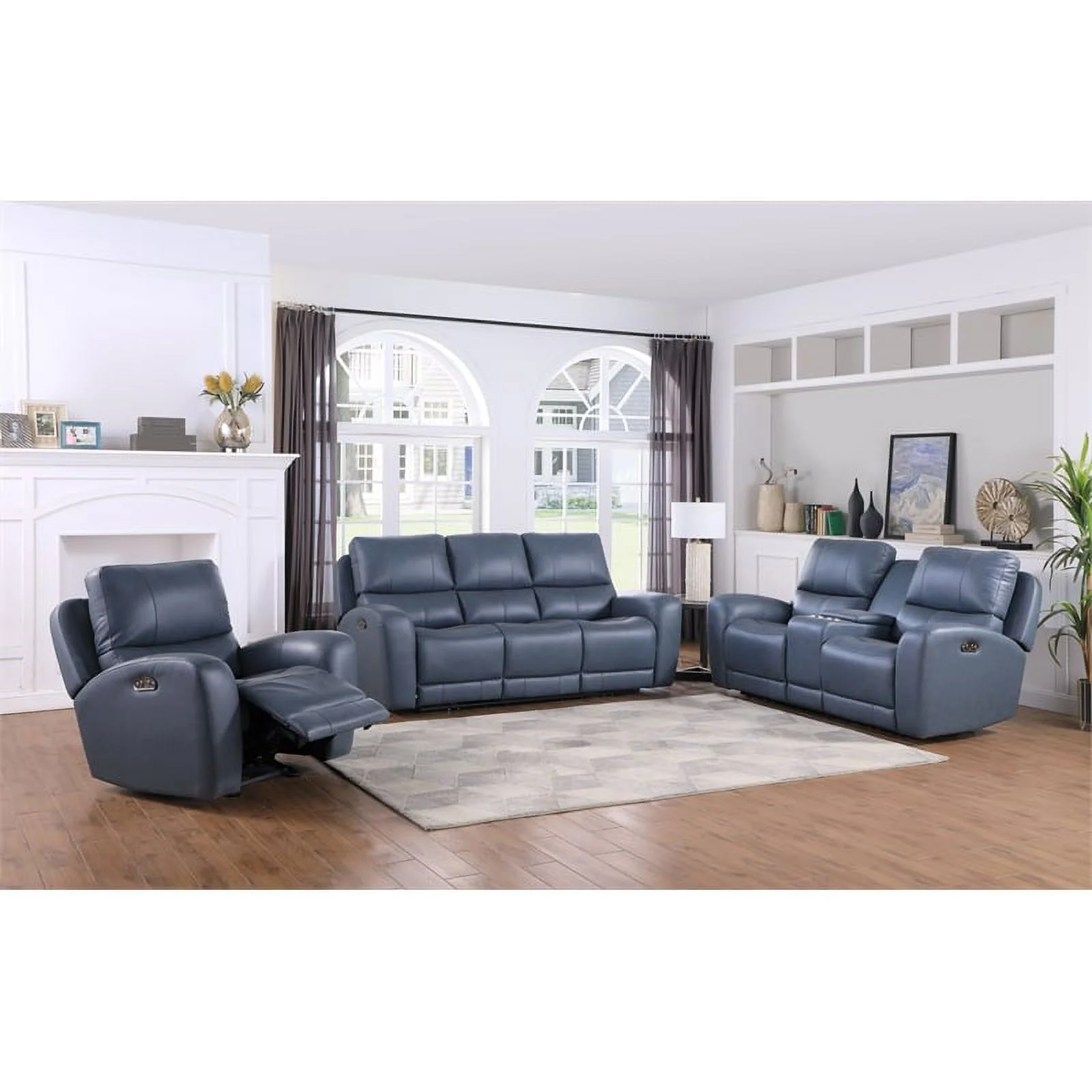 Leather Lusso Jupiter Modern Genuine Leather Glider Recliner in Blue