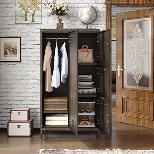 MIIIKO Steel Cabinet Wardrobe, Metal Locker Cabinet with Hanging Rod, Metal Clothing Locker Storage for Home, Office, Garage and Changing Room