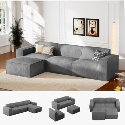 Marsail 142" Oversized Deep U Shaped Modular Sofa, Corduroy Cloud Couches with Deep Seats and High-Back Design