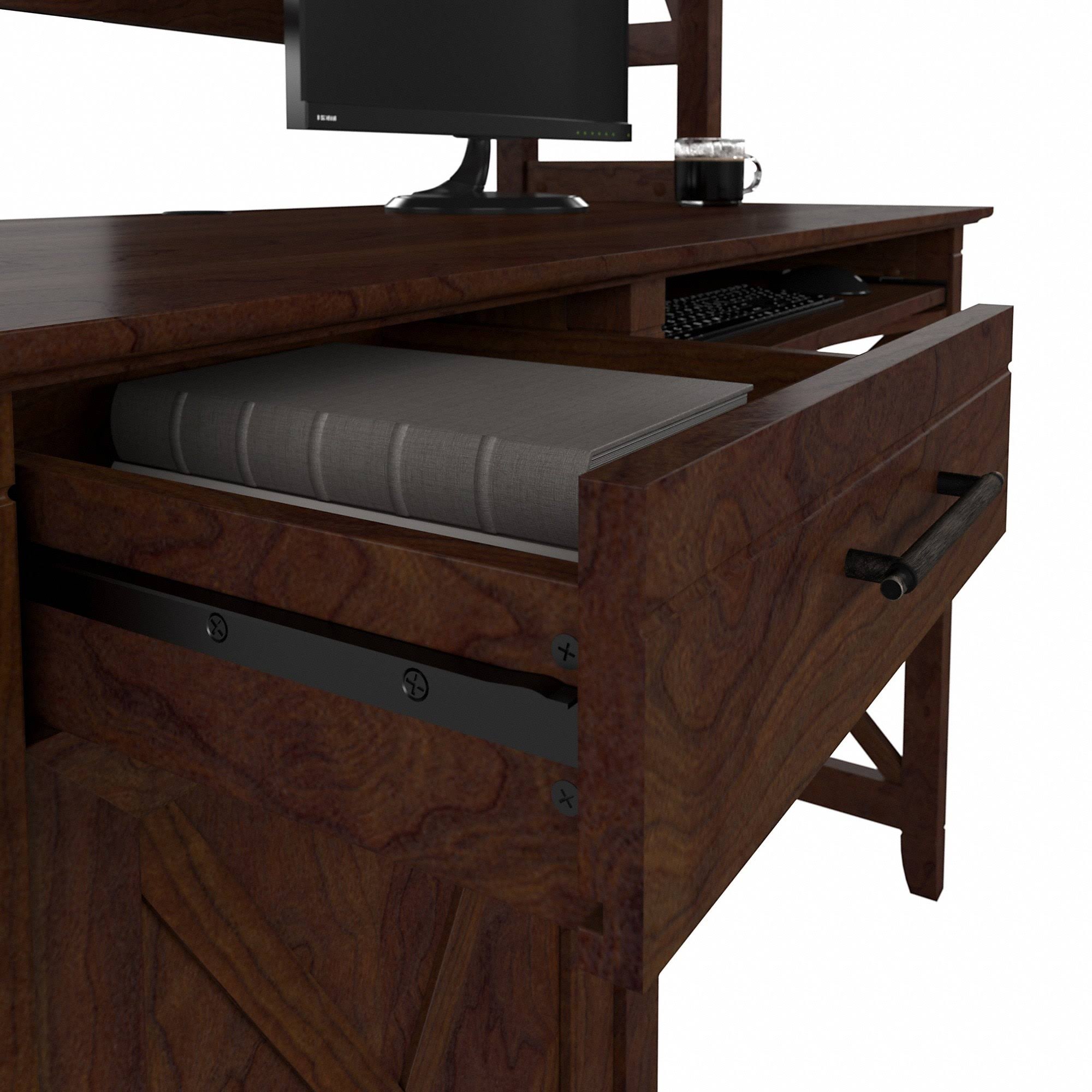 Bush Key West 48W Small Computer Desk with Hutch in Washed Gray - Engineered Wood