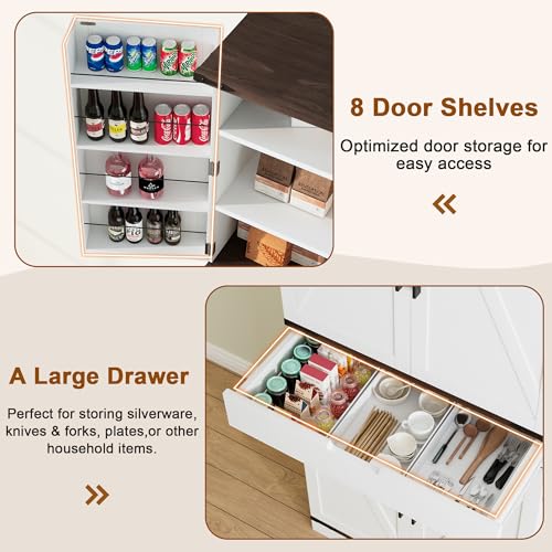 72" Tall Storage Cabinet, Kitchen Pantry Cabinet with Adjustable Shelves & Sturdy Steel Frame, Farmhouse Pantry Storage with 4 Barn Doors for Kitchen