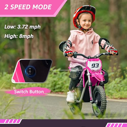 OLALA 36V Electric Dirt Bike for Kids Aged 4-8, Brushless 350W Racing Grade Electric Motorcycle, Up to 18.6MPH & 3 Speed Settings, Dual Disc Brakes