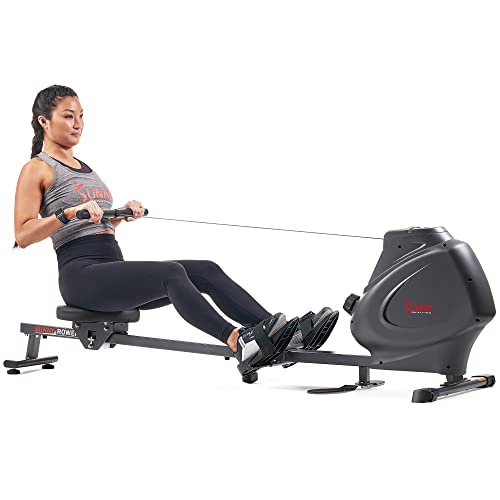 Sunny Health & Fitness Multi-Function Premium Magnetic Rowing Machine, Bicep Curls, Upward Rows, Seated Rows, Foldable Slide Rails, Digital Monitor
