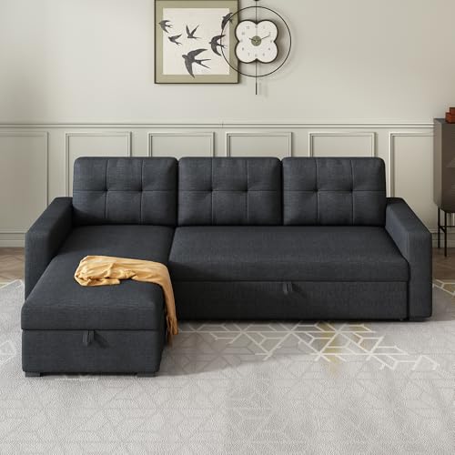 Ball & Cast L-Shape Reversible Sectional Sleeper Sofa Bed 4 in 1 Pull Out Couch with Storage Chaise & Removable Back Cushions