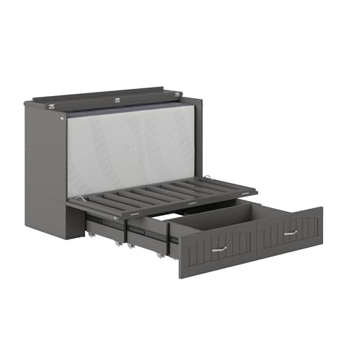 AFI Southampton Queen Murphy Bed Chest with Mattress, Storage, and Built-in Charger in Grey