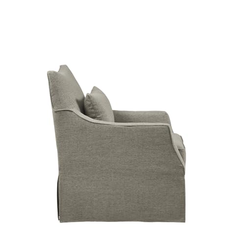 Martha Stewart London Swivel Chair - Solid Wood & Plywood, Skirted Metal Base Accent Armchair