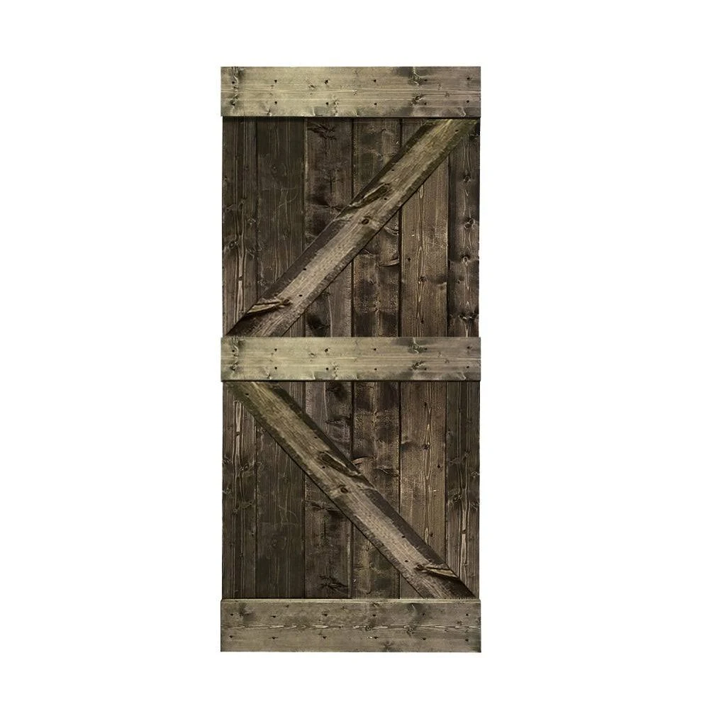 CALHOME K Series Stained Solid Pine Wood Interior Sliding Barn Door - Ebony - 36 x 84