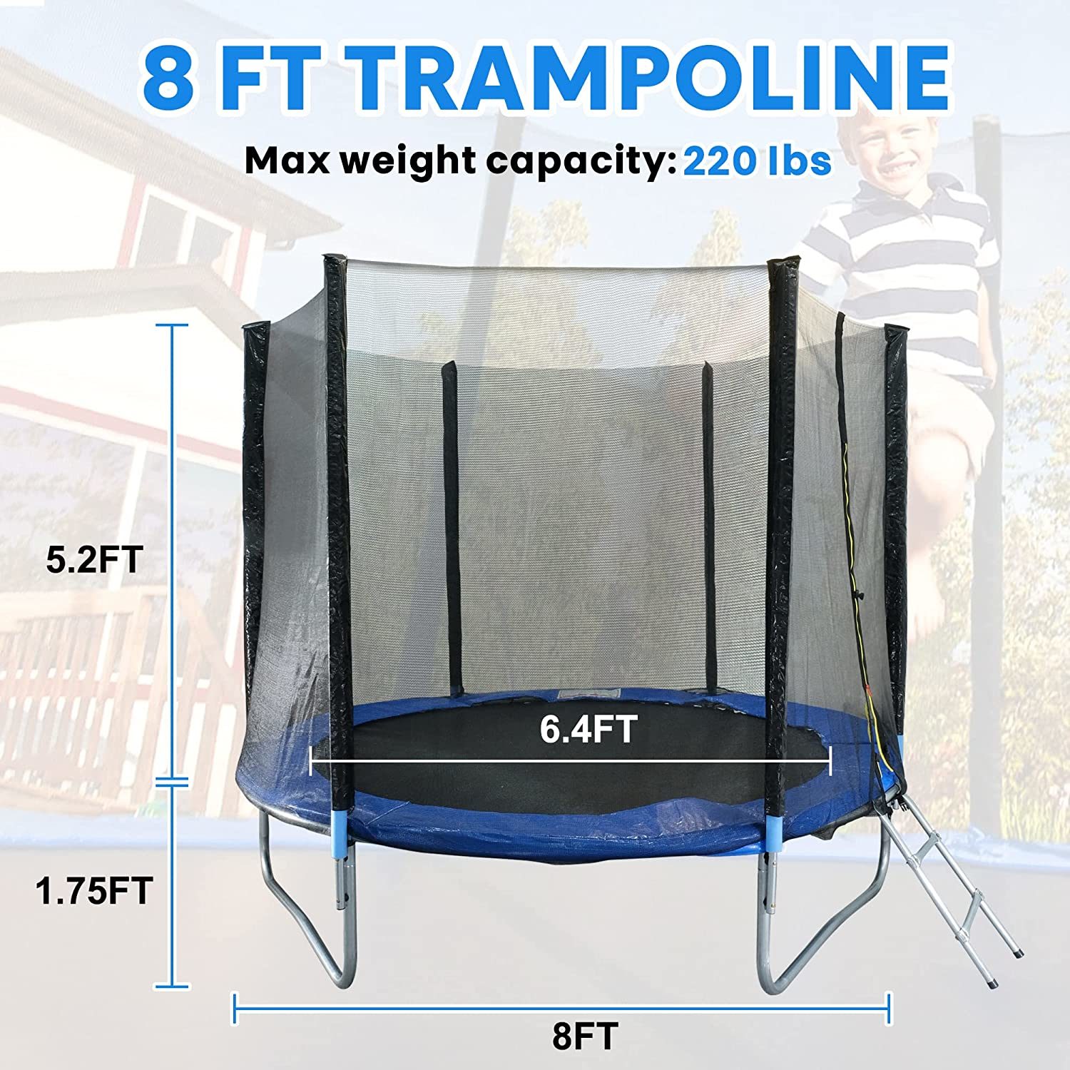 Premium 8FT Trampoline - 74.46 - Jump safely with the whole family!