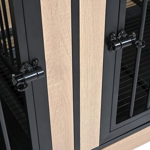 XL Double Large Dog Crate Furniture for 2 Dogs, Heavy Duty Dog Crate with Two Combined Rooms for Medium & Large Dogs