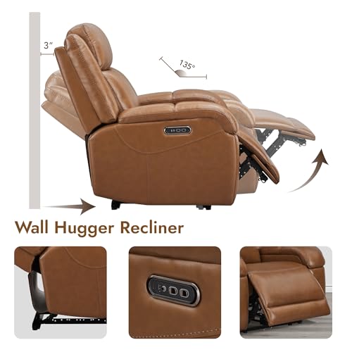 Watson & Whitely Genuine Leather Power Recliner Chairs for Adults, Wall Hugger RV Recliner with Power Headrest & Charging Ports