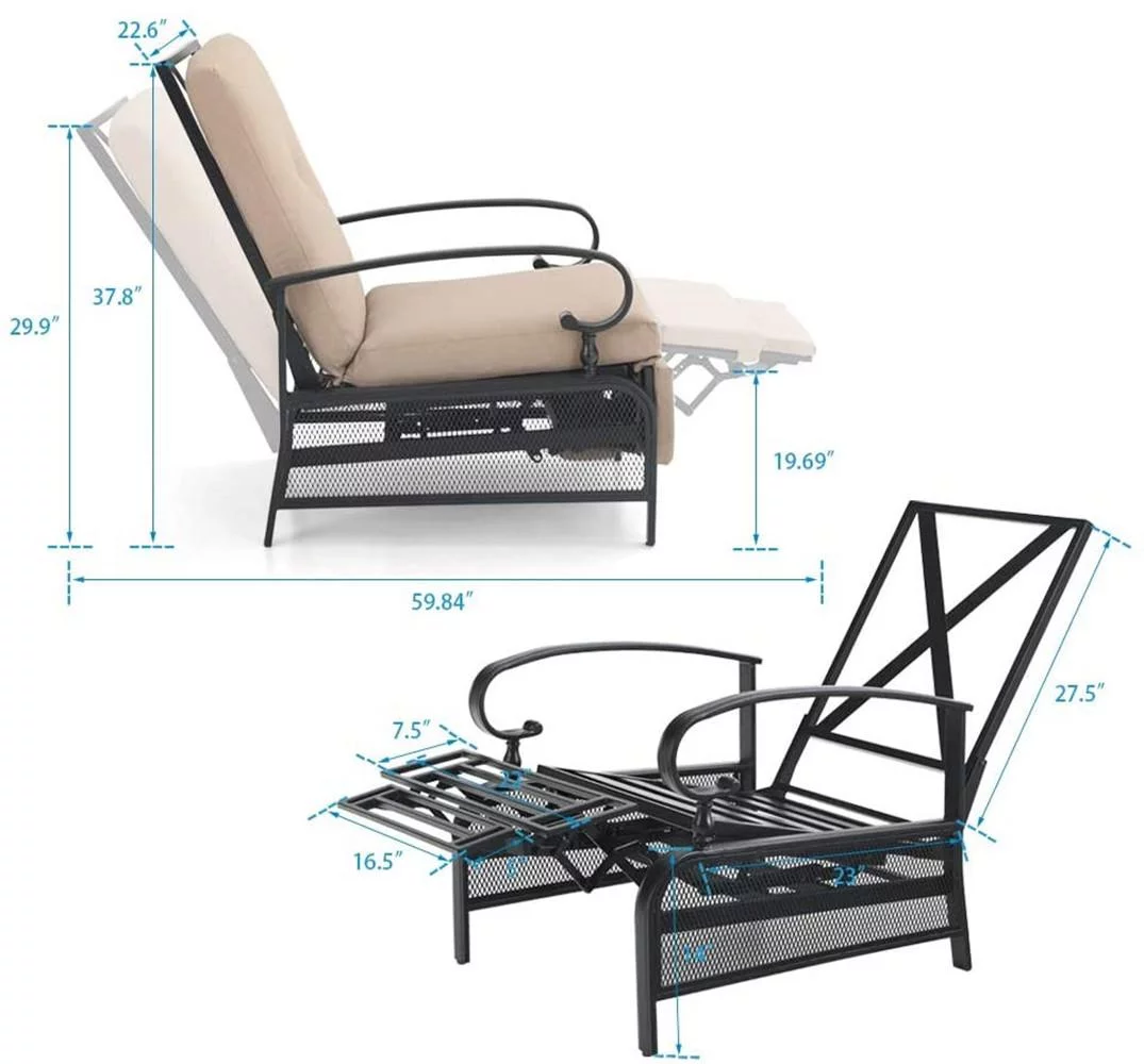 Sophia & William Set of 2 Outdoor Patio Steel Recliner Lounge Chair , Beige