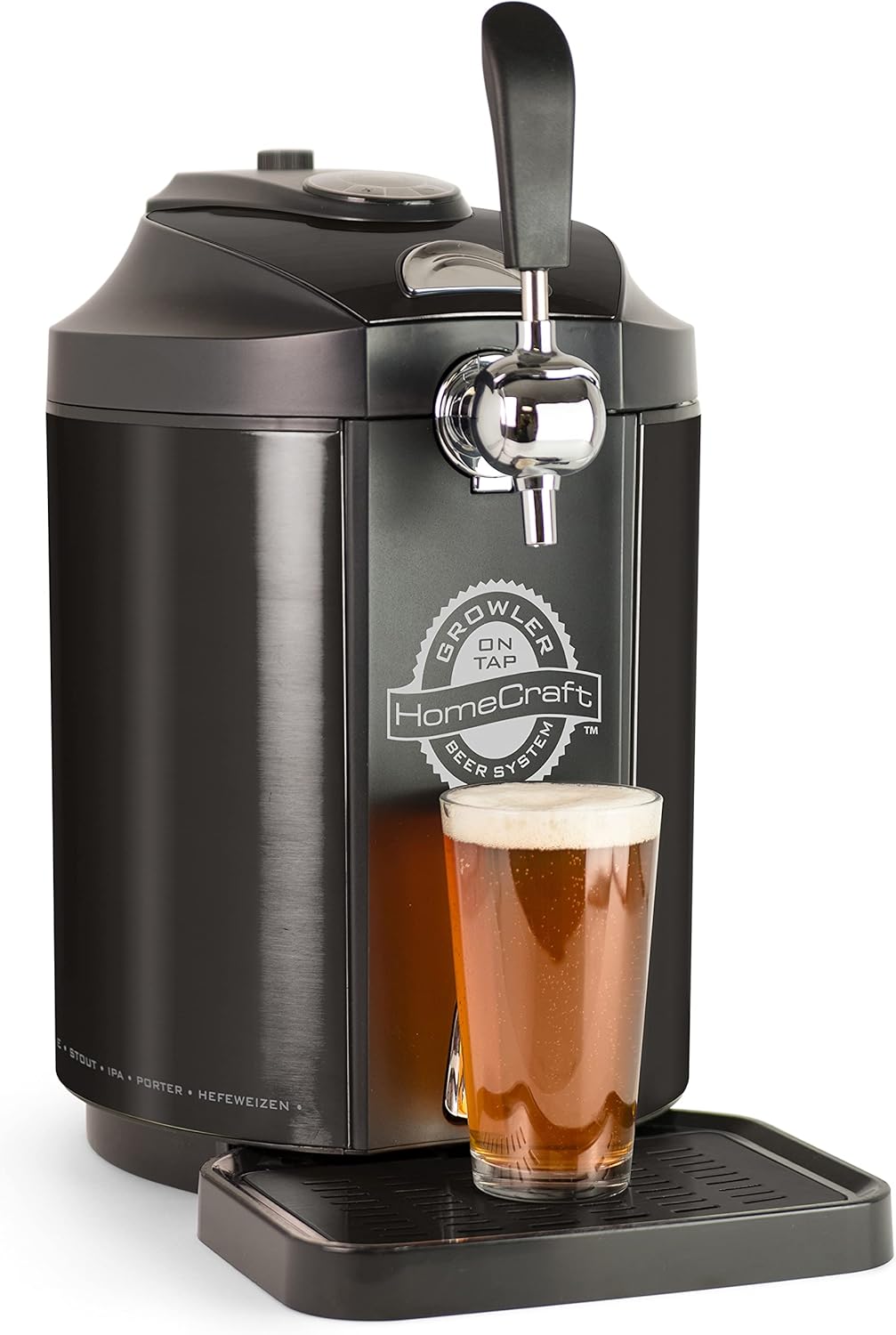 Homecraft Black Stainless Steel Easy-Dispensing Tap Beer Cooling System Kegerator, Includes Reusable Growler, CO2 Cartridges