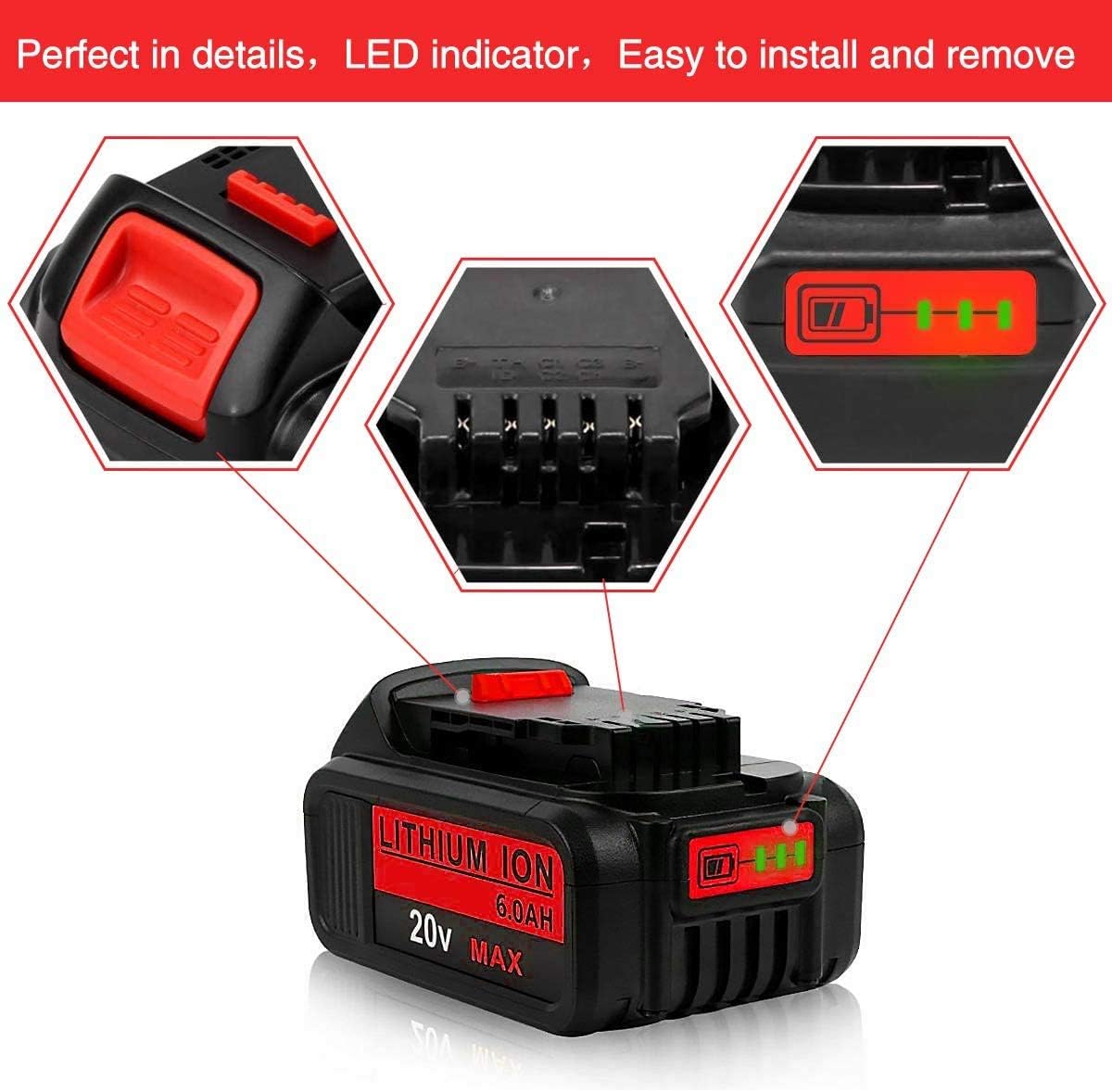 8PACK 6.0Ah DCB205 DCB200 Battery Replacement for Dewalt 20V Battery MAX XR Lithium DCB206 DCB205-2 DCB204 DCB203 DCB200 DCB180 DCB230 DCD DCF DCG