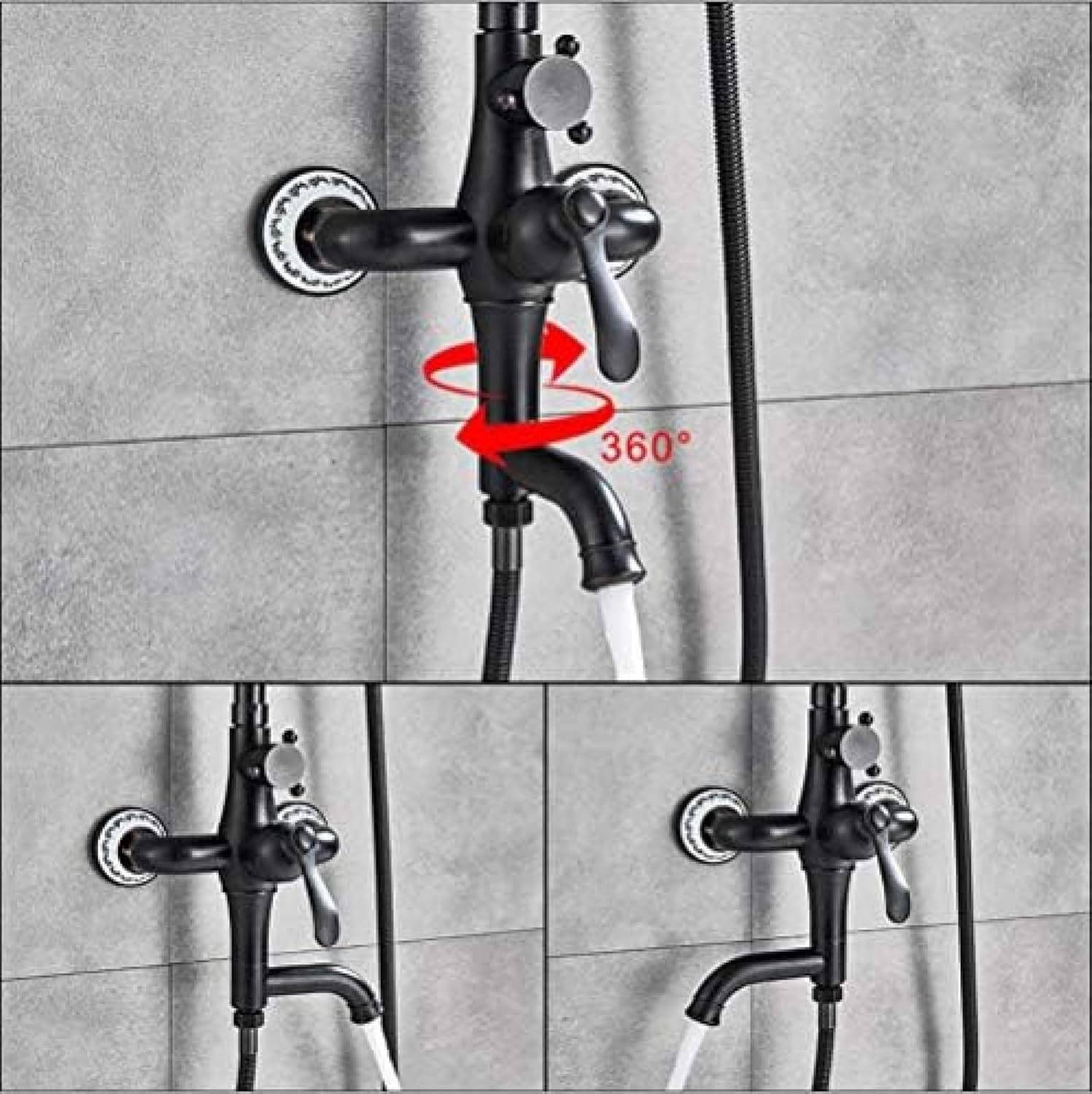 Shower System, Black Bronze Shower Set Brass 8" Rainfall Bath Shower Faucet In Wall Swivel Tub Spout Shower Column With Hand Shower