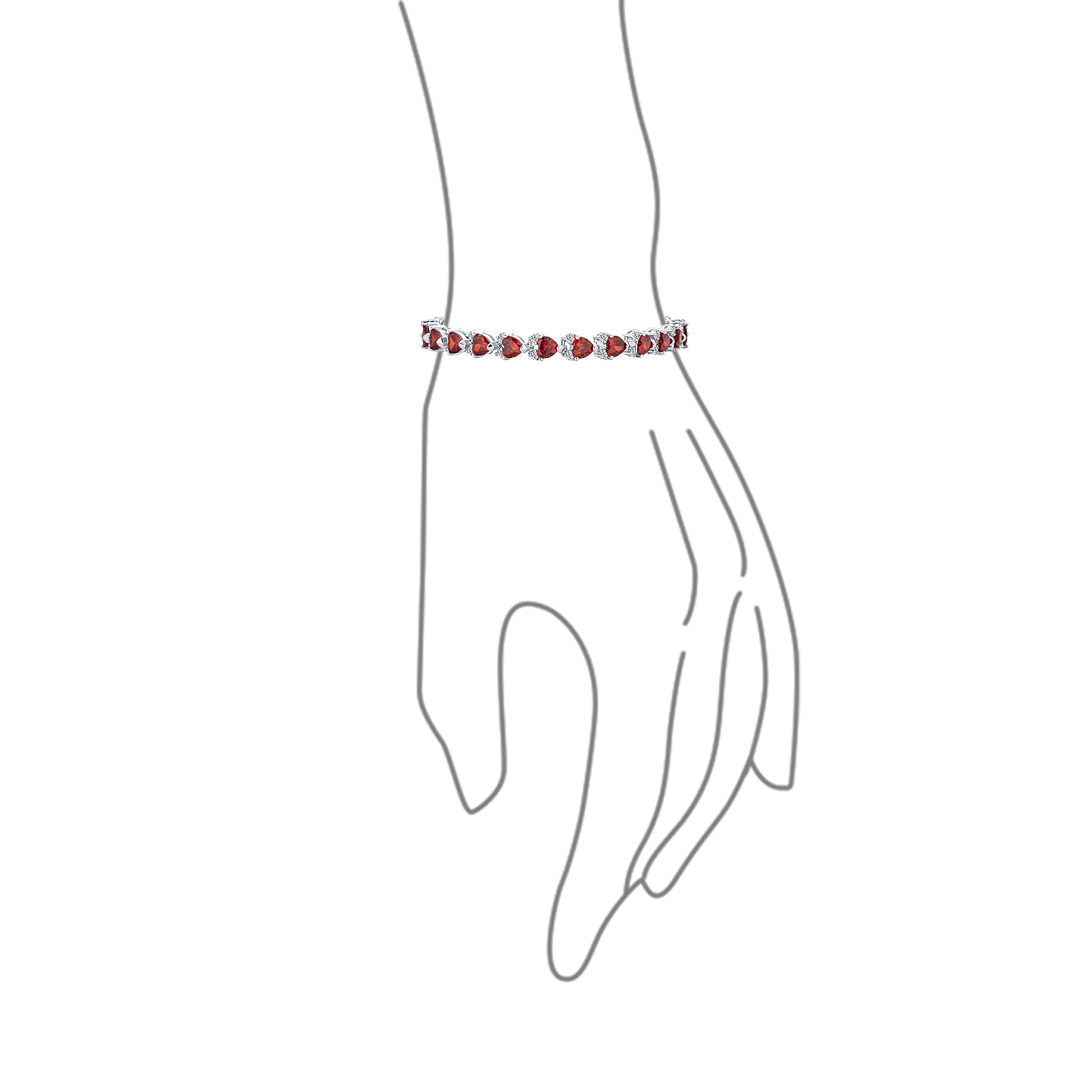 Bling Jewelry Cubic Zirconia RED Heart Shaped Tennis Bracelet Silver Plated 7.5 Inch