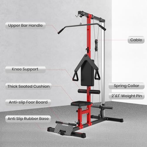 LAT Pulldown Machine, Multi-Functional Cable Machine with High and Low Pulley Station, Row Cable Machine Home Gym with Leg Support