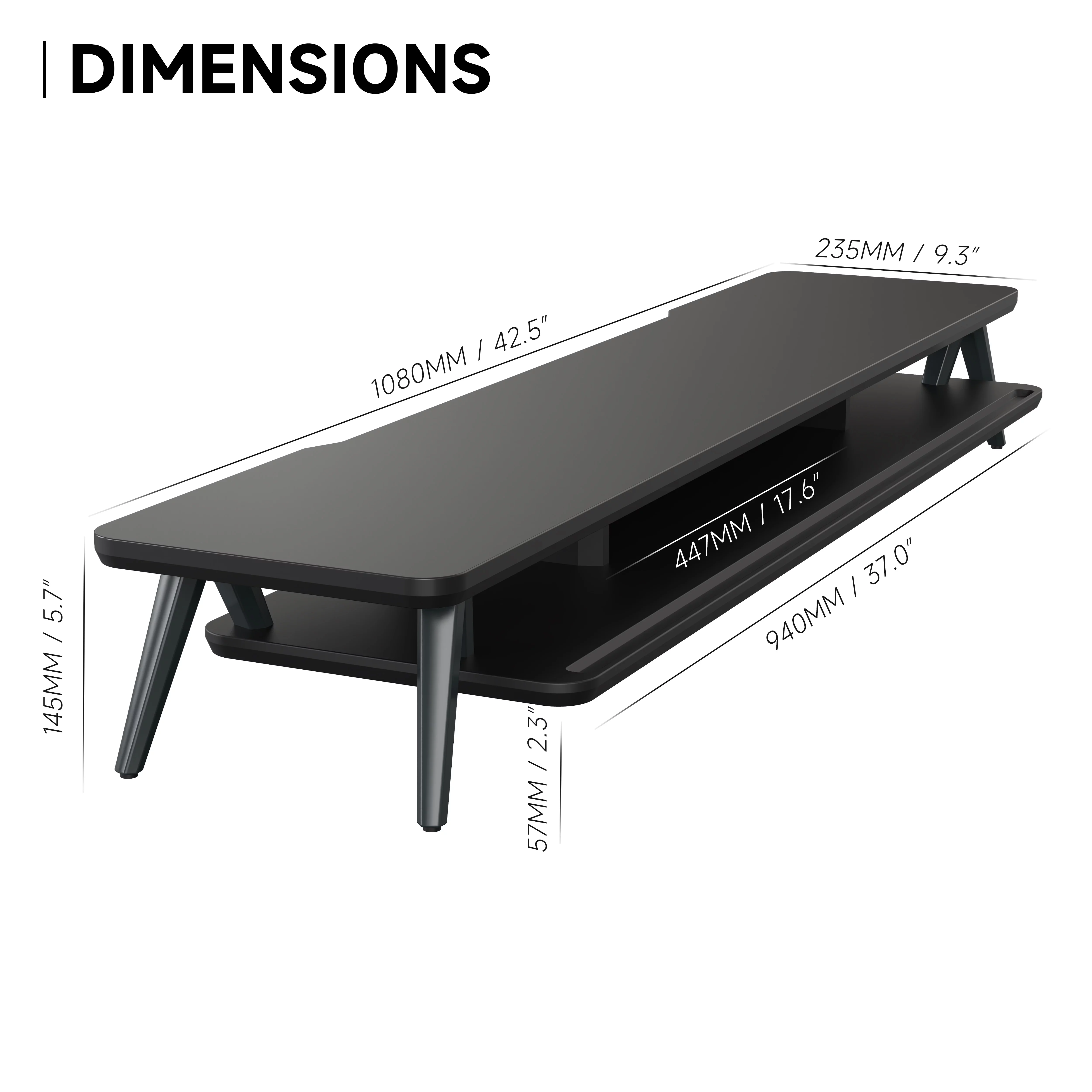 Fenge Dual Monitor Stand Riser for 2 Monitors, 42.5 Inch Desk Shelf with Storage Organizer - Radiant Selections