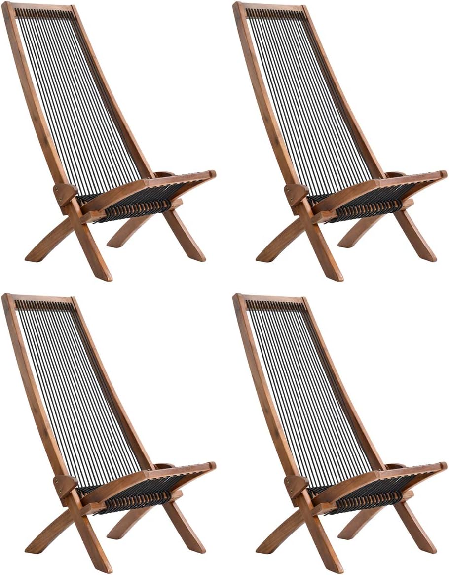 Folding Wooden Outdoor Lounge Chair Low Profile Acacia Wood Lounge Chair for The Patio Porch Deck Balcony Lawn Garden Wood Accent Furniture for Home