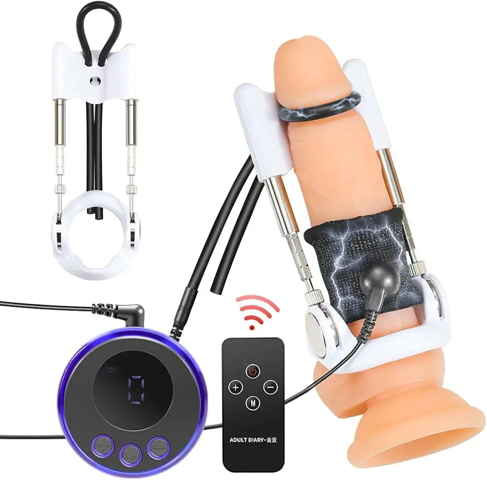 Electrical Stimulation Male Penis Glans Extender Enlargement System Set, Adjustable Stretching Kit BDSM Sex Toys for Men