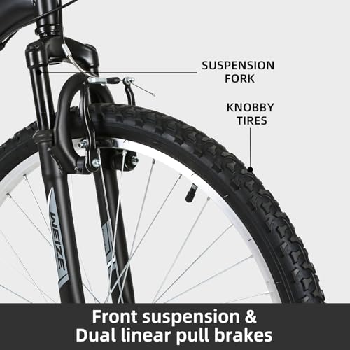 WEIZE Mountain Bike, 26 27.5 inch Outdoor Hybrid Bikes,18-Speed/High-Carbon Steel/Dual Full Suspension, Adjustable Ergonomic Seat for Men Women Adult
