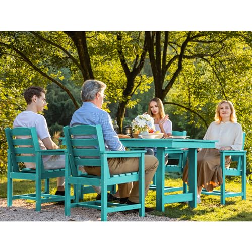 SERWALL Outdoor HDPE Dining Table Set, 7-Piece Outdoor Dining Table Sets with Umbrella Hole Cut-Out Table and 6 Chairs, Gray