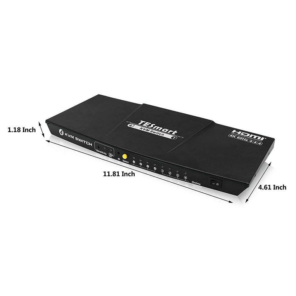 TESmart HDMI 4K Ultra HD 4x1 HDMI KVM Switch 3840x2160@60Hz 4:4:4 with 2 Pcs 5ft KVM Cables Supports USB 2.0 Device Control