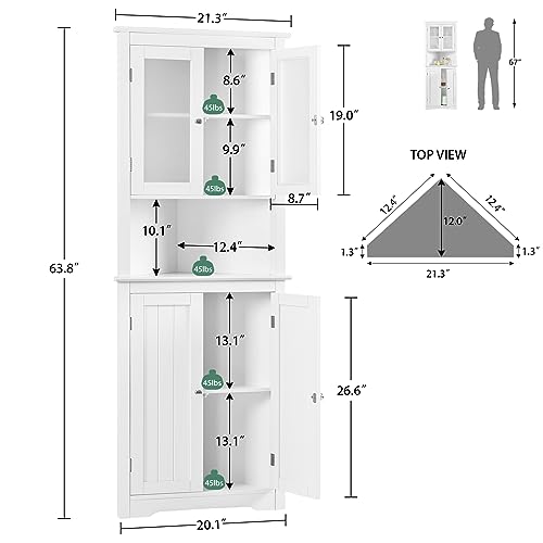 Iwell 67" Tall Bathroom Cabinet, Storage Cabinet with 2 Doors & 1 Drawer, Bathroom Storage Cabinets with Adjustable Shelves, for Living Room