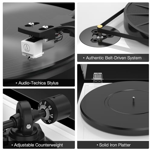 Turntables Record Player Wireless Output Connectivity Vinyl Player Iron Plate Belt-Drive Turn tables 33&45 RPM Speed Phono Line Output USB Digital to
